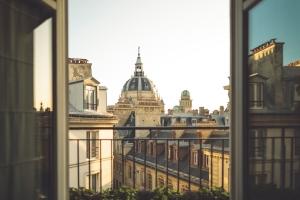Balcony view of Paris, France, from the Grand Hotel Saint Michel