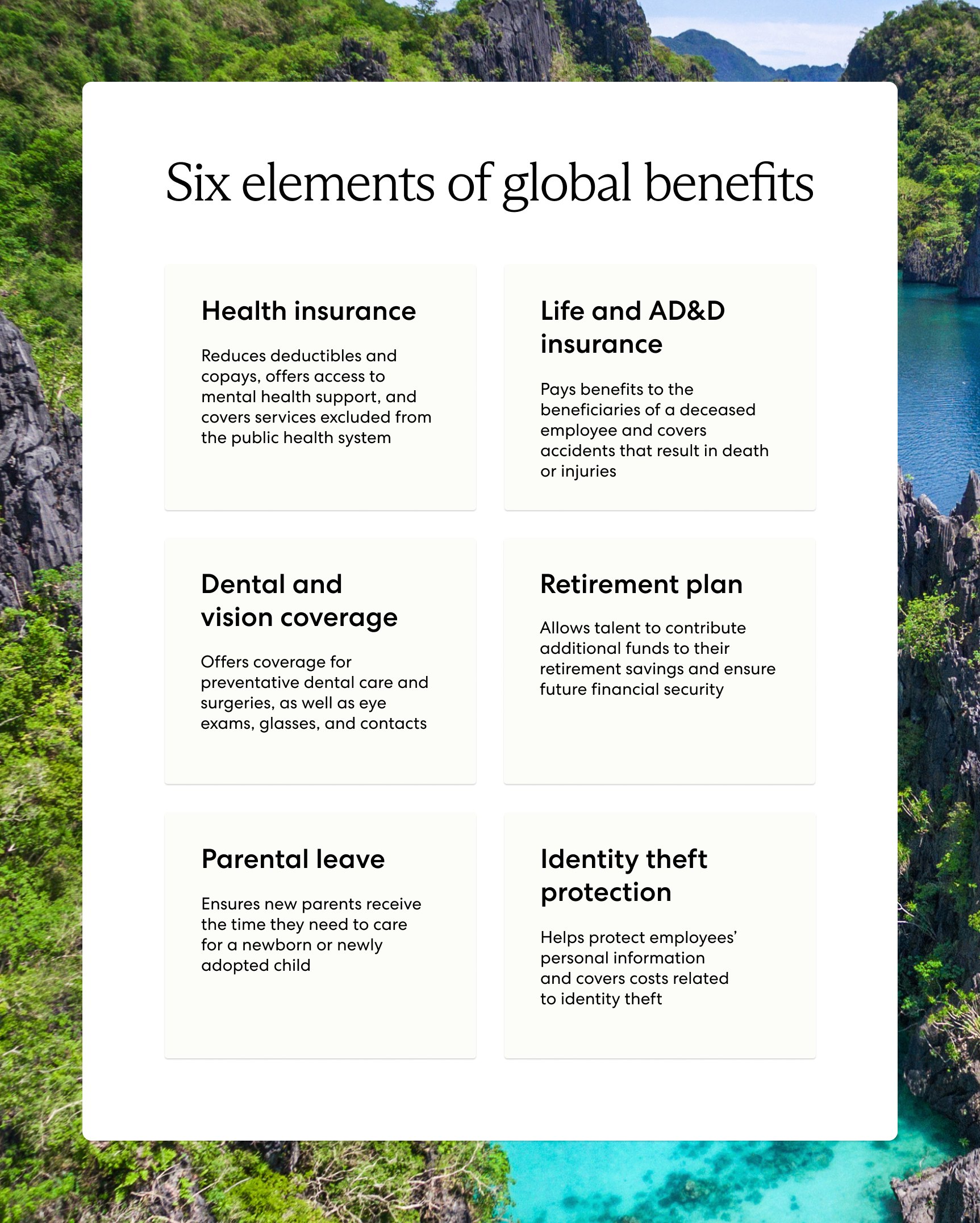 Six elements of global benefits