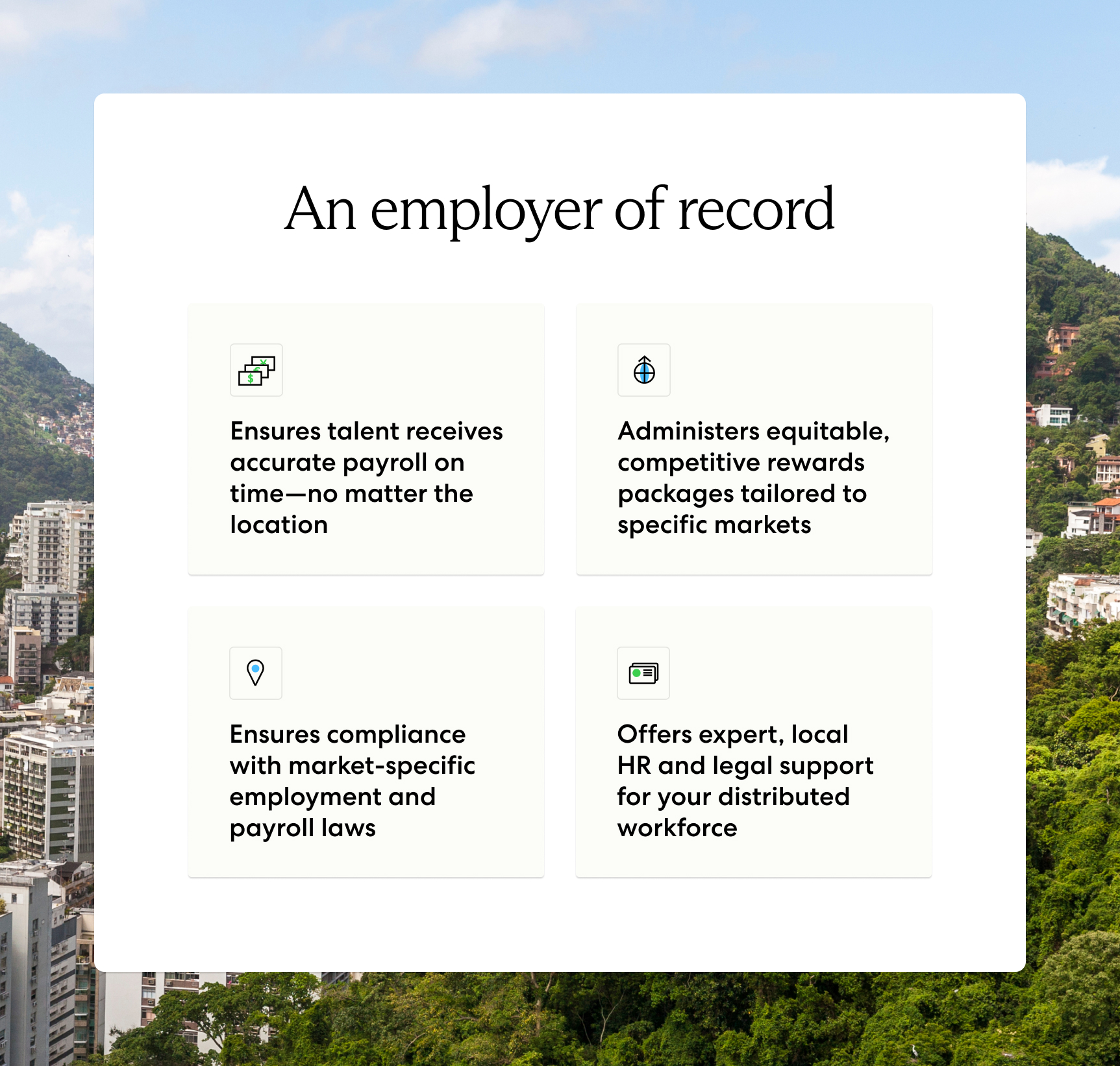 Chart detailing how an employer of record supports an employer’s global compensation strategy