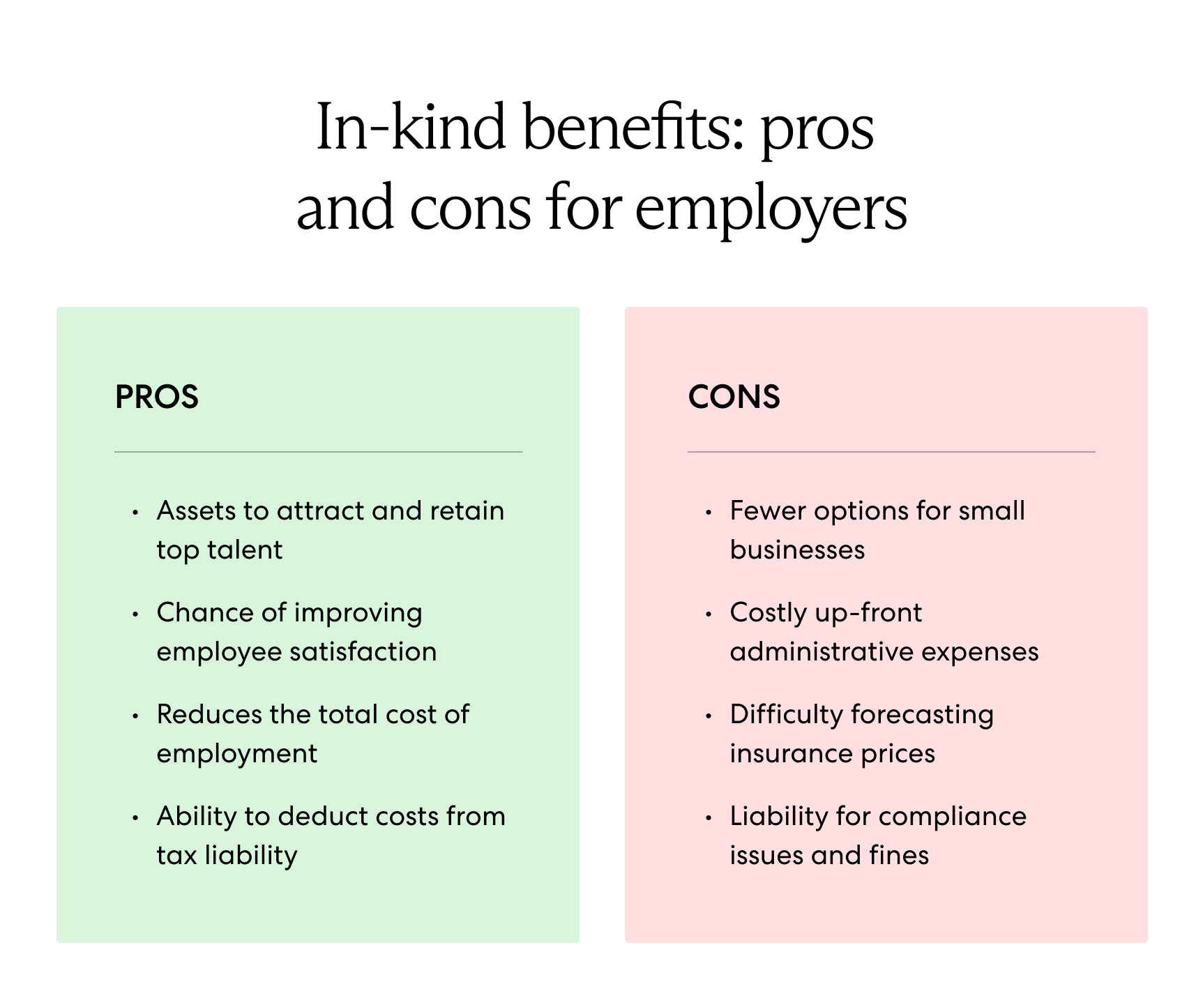 Pros and cons of in-kind benefits for employers.