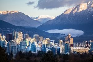 The North Shore Mountains overlooking Vancouver in British Columbia, Canada