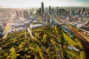 Aerial view of the Yarrah River in downtown Melbourne, Australia