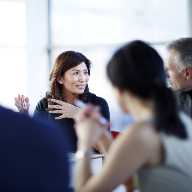 woman talking animatedly with hands