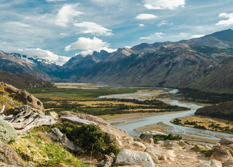 Valley in Argentina with a river running through