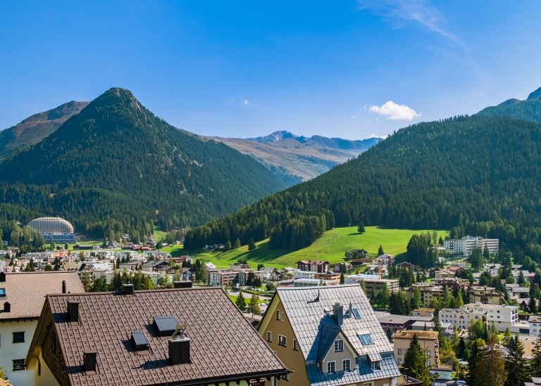 The Swiss Alps overlooking the town of Davos in Graubünden, Switzerland