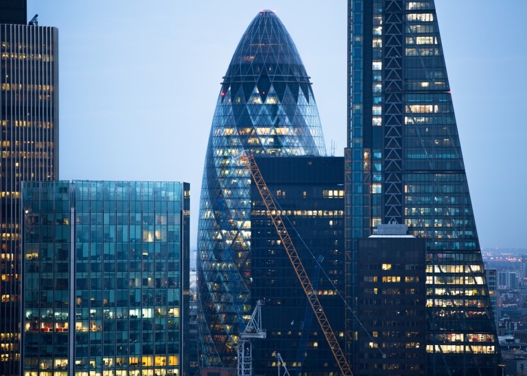 Skyscrapers in the primary financial district of London, England, United Kingdom