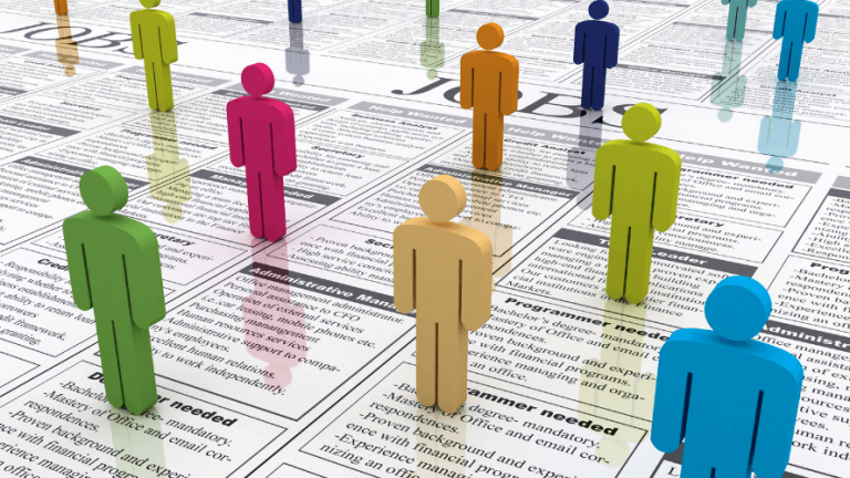 graphic of workers over classified ads representing direct sourcing process