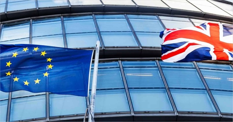 Flags from the United Kingdom and the European Union