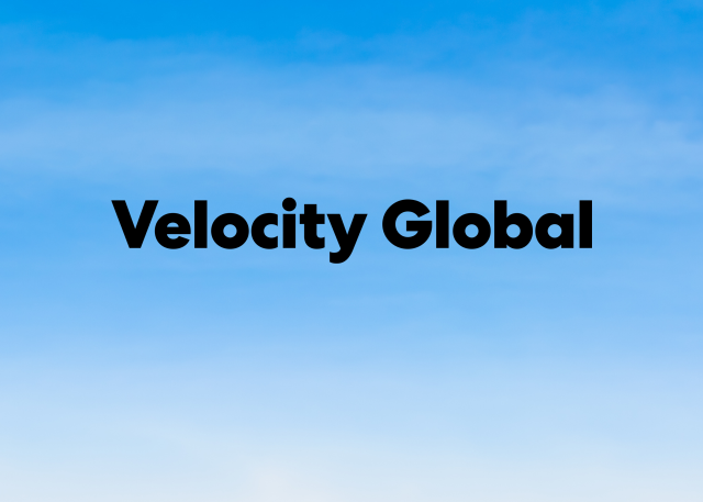 Velocity global logo with a sky background