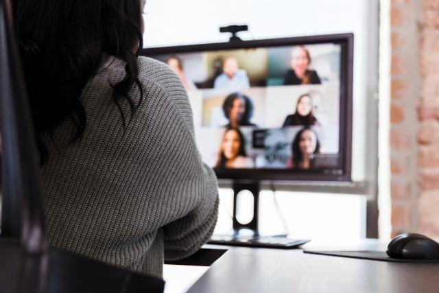 Remote employee attending a video meeting
