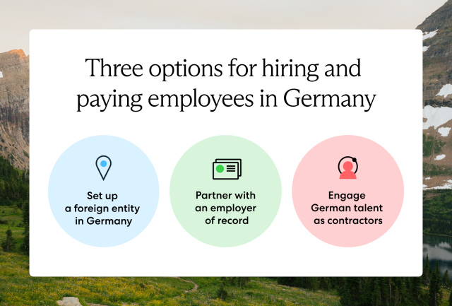 To employ someone in Germany, global employers can set up a local entity, work with an EOR, or engage contractors.