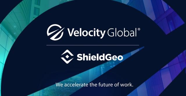 We accelerate the future of work. Velocity Global and Shield GEO logos