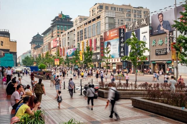 Bustling city with shoppers in the People’s Republic of China